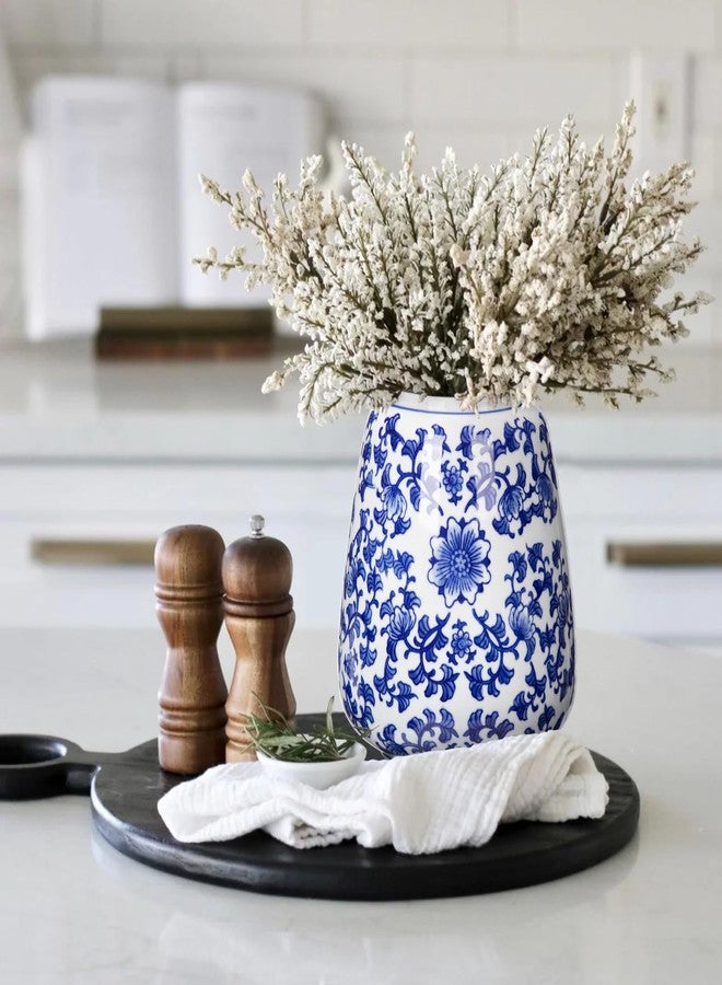 Hollyone Blue and White Porcelain Vase Chinoiserie Floral Vase Large Vintage Tall Blue Ceramic Vase for Home Mantle Shelf Living Room Table Centerpieces Decor, 7 Inch - Image 4